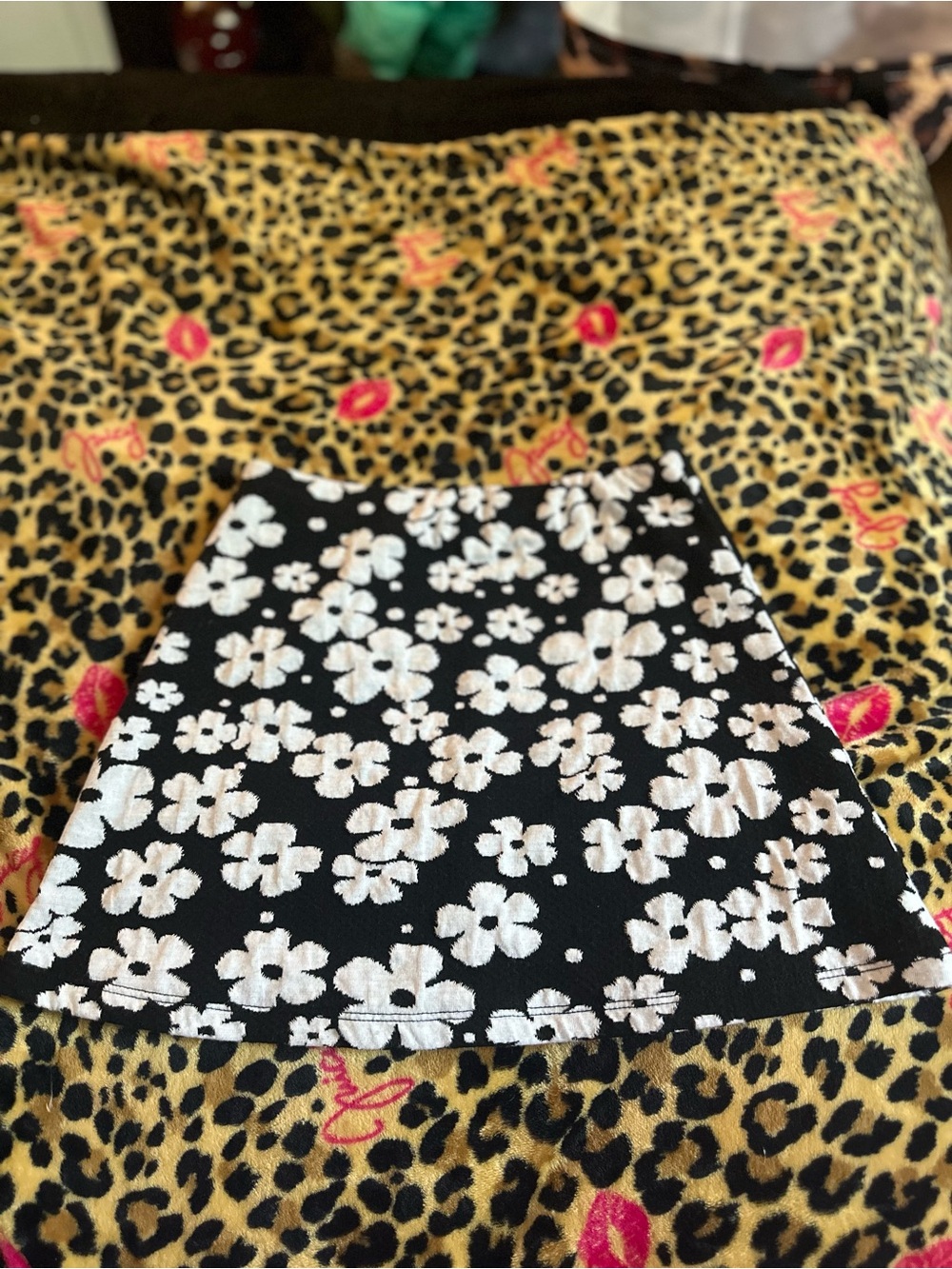 Urban Outfitters Black Mini Skirt with White Floral Print
